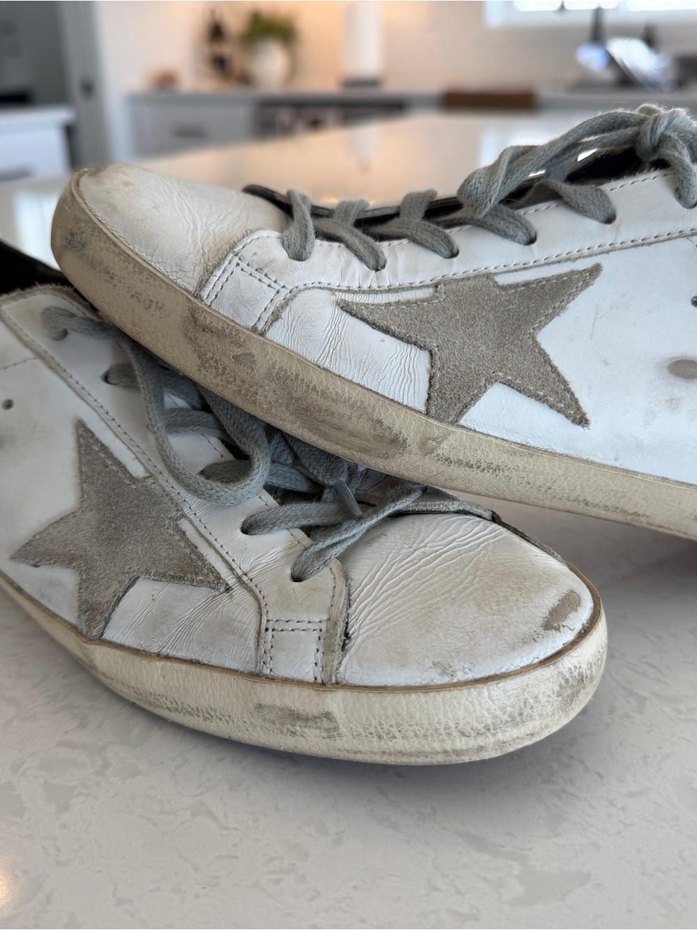 Golden Goose White Leather Sneakers with Gray Star